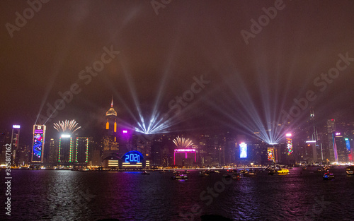 New Year celebrations 2020 Hong Kong lights and fireworks across Victoria Harbour