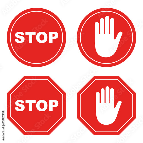 stop sign set, isolated on white background. vector illustration