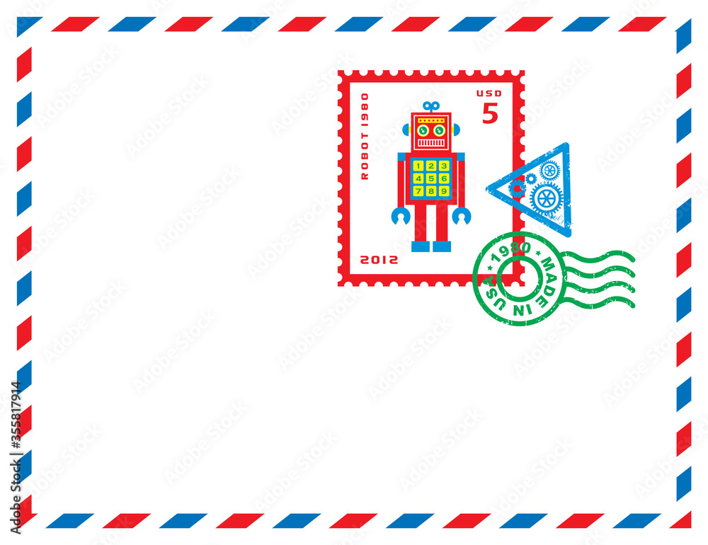 Obraz premium robot stamp letter