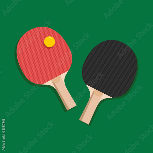 Two rackets for playing table tennis vector. Isolated on a green background