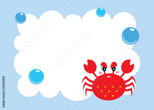cute crab card with bubble vector
