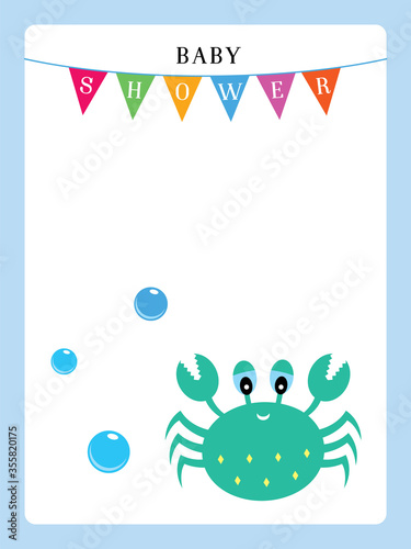 baby shower invitation card with cute crab vector