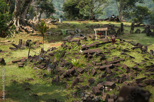 Relics of the stone age on the megalithic site, Gunung Padang, Cianjur, West Java, Indonesia photo