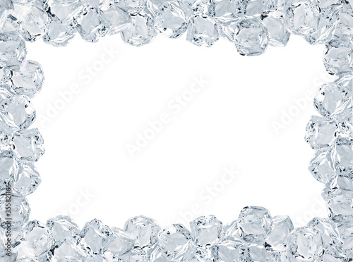 Blank ice cubes frame for product placement isolated on white background including clipping path.