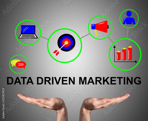 Data driven marketing concept sustained by open hands photo