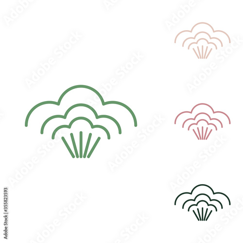 Steam sign. Russian green icon with small jungle green, puce and desert sand ones on white background. Illustration.