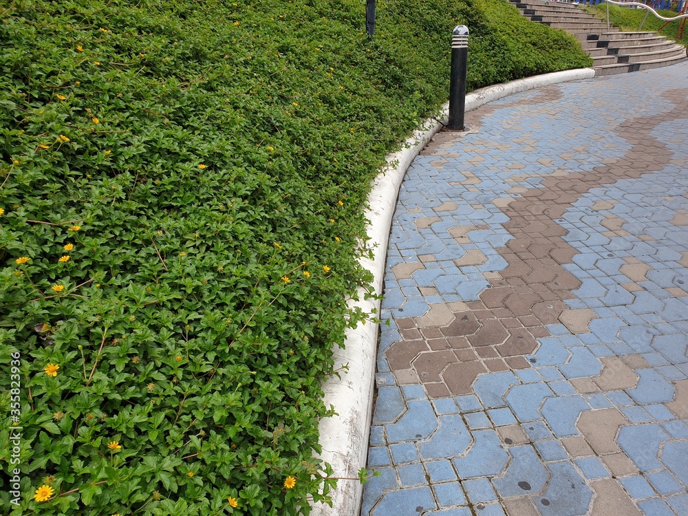 Stone pavement in perspective.