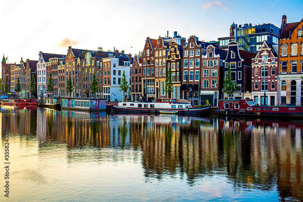 Landscape of Traditional Buildings in Amsterdam, a famous sightseeing location in the Netherlands