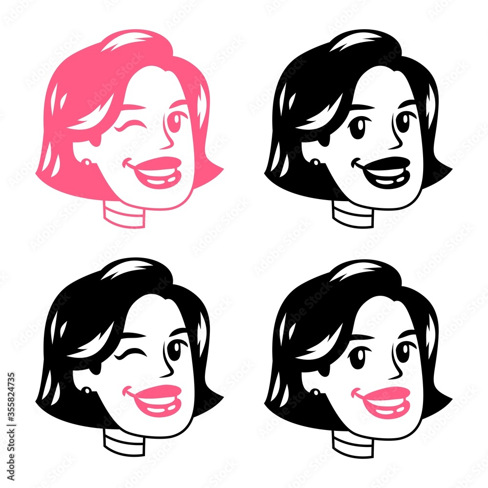 bob hairstyle girl's head logo sign set bob hairstyle girl's head logo sign set