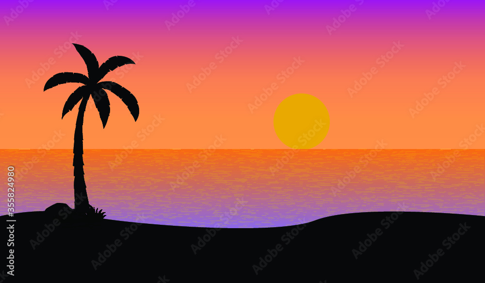 beautiful silhouette breathtaking view of a beach and written summer sunset  