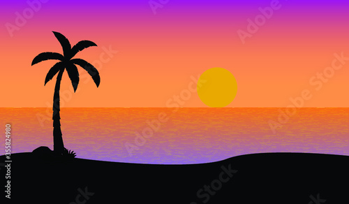 Fototapeta Naklejka Na Ścianę i Meble -  beautiful silhouette breathtaking view of a beach and written summer sunset  