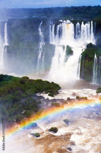 Rainbow over Cataratas del Iguazu waterfall  Brazil