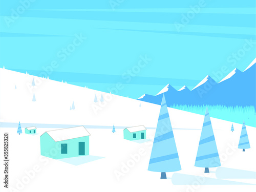 winter mountains snow trees background vector
