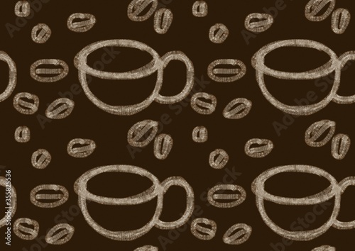 Pattern and seamless cups of coffee drawing  