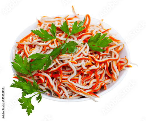 Photos Rallado, popular Spanish appetizer made of surimi