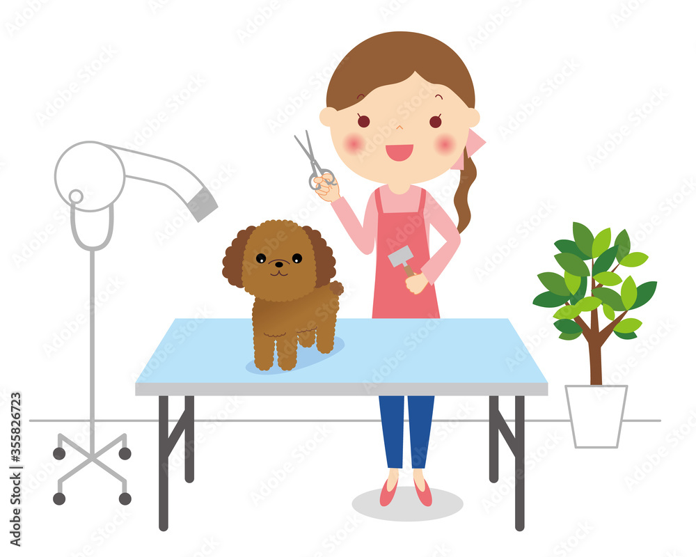 トリマーの女性 トリミングサロン プードル イラスト Stock Vector Adobe Stock