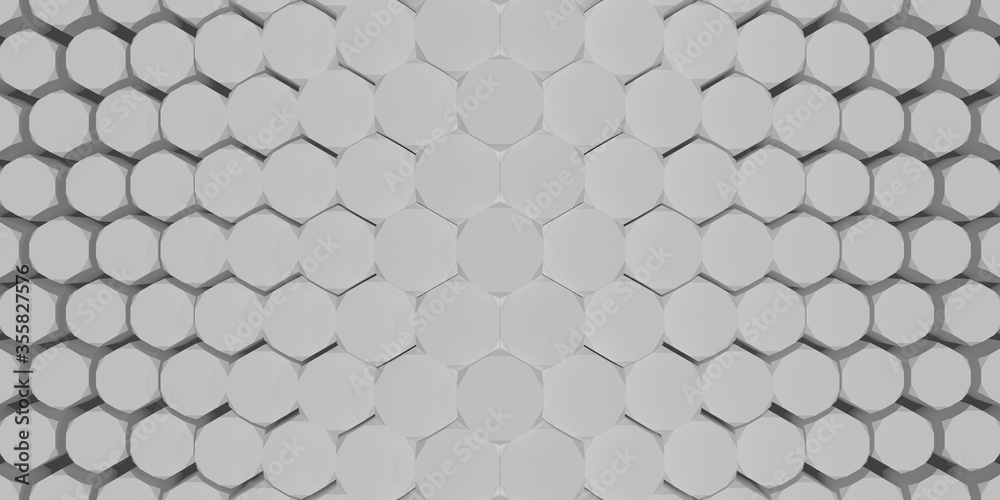 Abstract geometric background of extruded white hexagons, 3D render illustration Abstract geometric background of extruded white hexagons, 3D render illustration