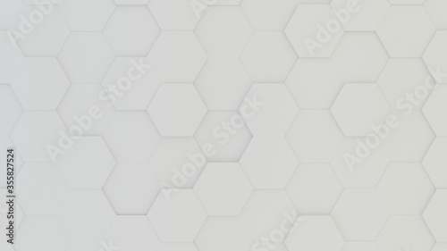 Abstract geometric background of extruded grey hexagons, 3D render illustration