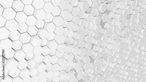 Fototapeta Naklejka Na Ścianę i Meble -  Abstract geometric background of randomly extruded white hexagons, 3D render illustration