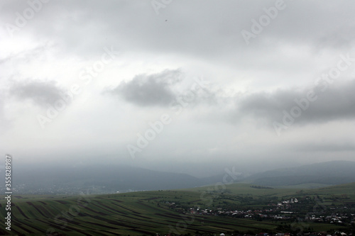 Panoramic view with cloudy sky in Romania