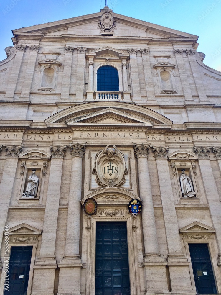 Church of the Gesù, Rome, Italy. It is the mother church of the Society of Jesus (Jesuits). The cathedral church of the Jesuit Order in Rome, in which its founder, Ignatius Loyola, is buried.