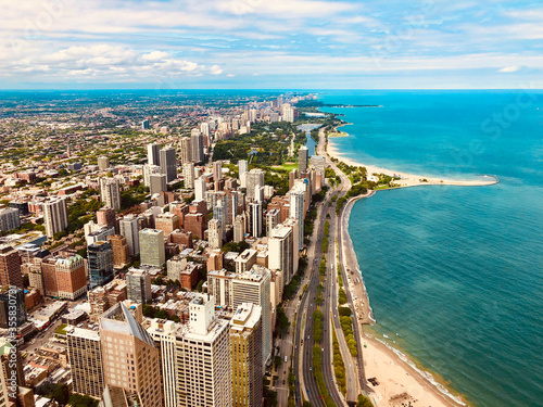 Fotografie Cityscape of Chicago and Lake Michigan from 360 Chicago Observation Deck