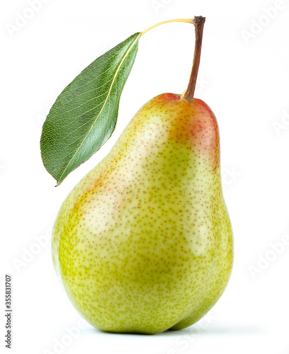 pear with leaf isolated white background