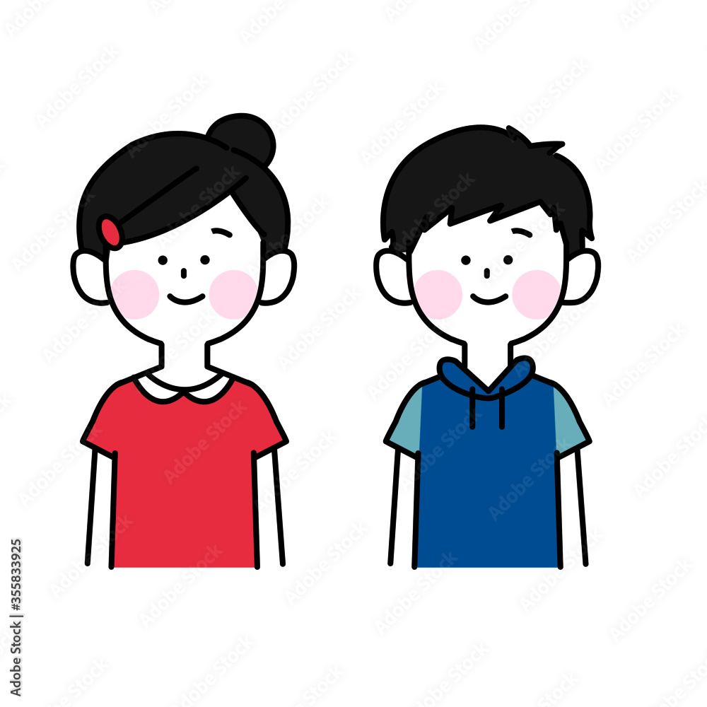 笑顔でこちらを向いている男女の子ども 笑顔でこちらを向いている男女の子ども