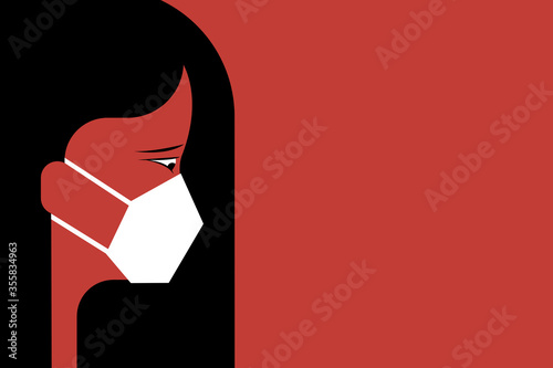 A girl wearing mask to protect against the viral infection. With copy space