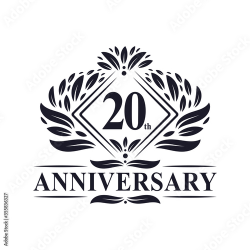 20 years Anniversary Logo, Luxury floral 20th anniversary logo.