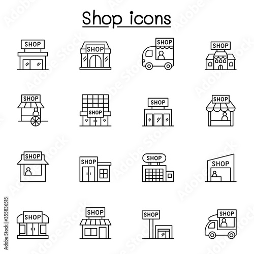 Set of shop line icons. contains such Icons as, supermarket, shopping mall, hypermarket, store and more.