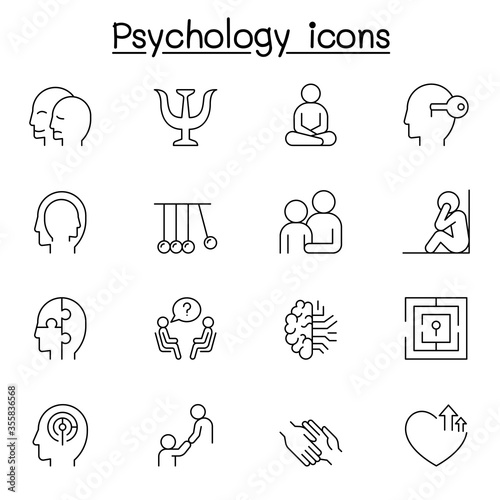 Psychology icons set in thin line style