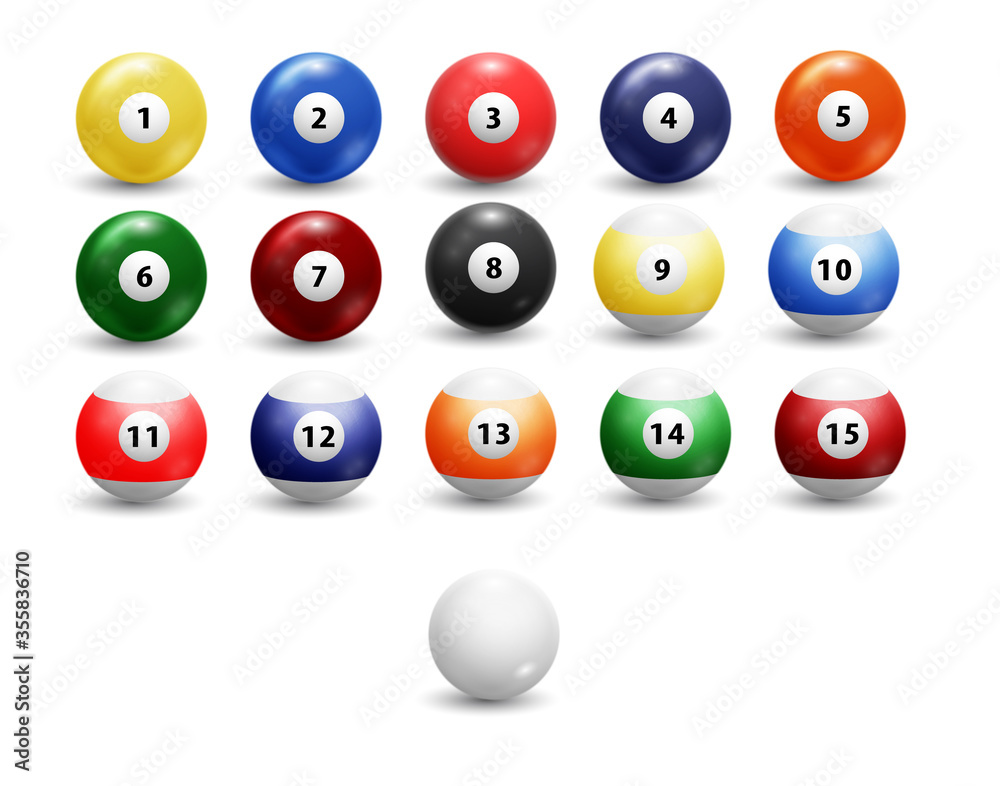 Billiard balls set. Assorted billiard balls isolated on transparent background