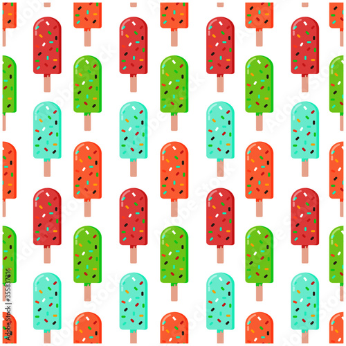 Ice lolly. Color  ice-cream of different taste with  toppings. Summer dessert. Vector illustration