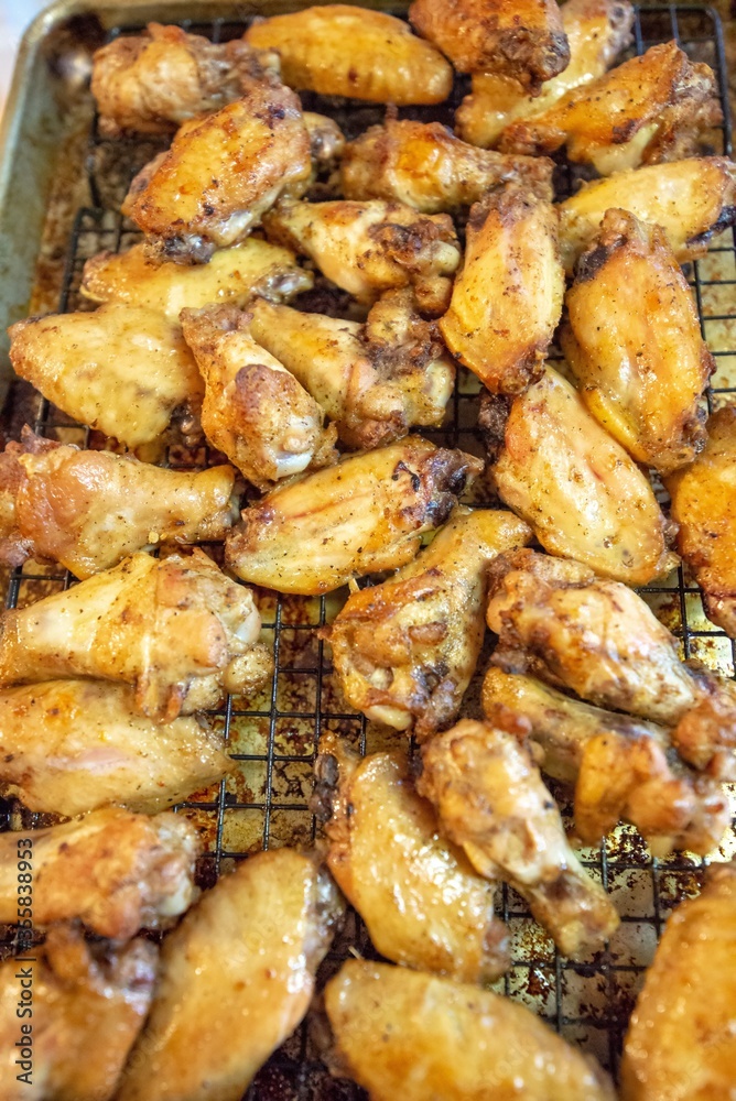 Chicken wings fried from the oven ready for consumption