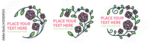 Set of floral modern graphic isolated elements on white background. Template for the design of a banner, greeting card, flyer. Rose flower line style vector illustration. 