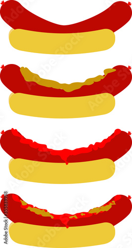 Set of simple icons of hot dogs with an incredibly large sausage