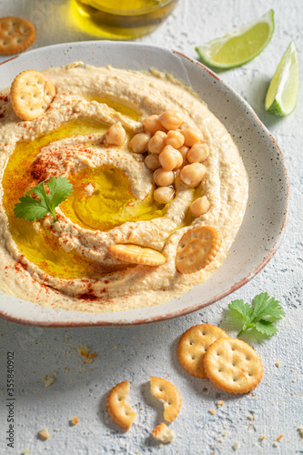 Yummy hummus as a healthy and tasty snack