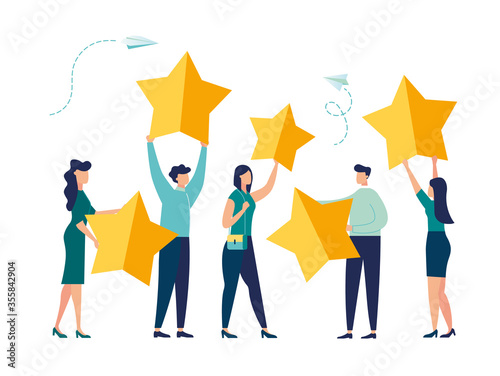 Vector illustration, Customer reviews rating, Different people give a review rating and feedback, Support for business satisfaction.