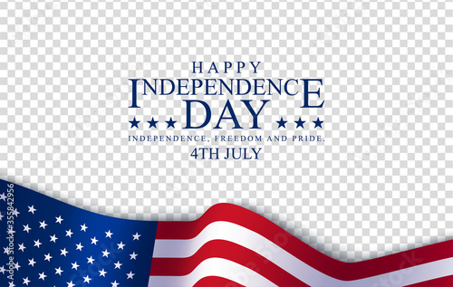Happy 4th July Independence day, vector illustration. American flag with a logo on a transparent background. Copy space for your text. Symbol of independence and freedom. Holiday and sales concept.