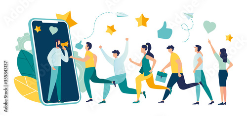 Vector illustration, referral marketing concept, friends loyalty program, promotion method