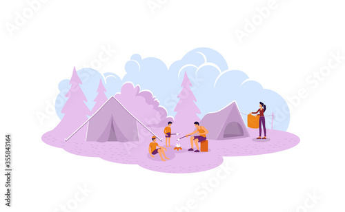 Camping 2D vector web banner, poster