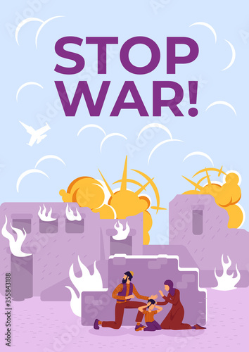 Stop war poster flat vector template