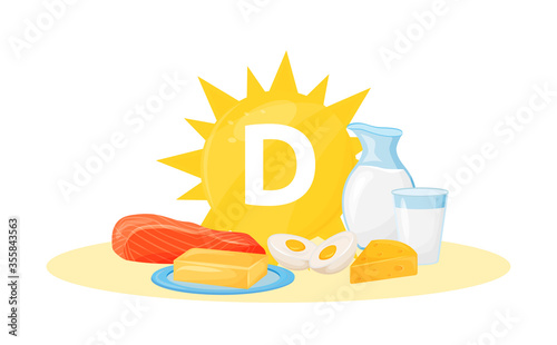 Vitamin D food sources cartoon vector illustration