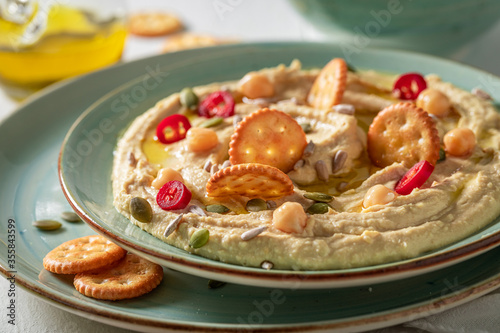 Tasty hummus as quick and healthy snack