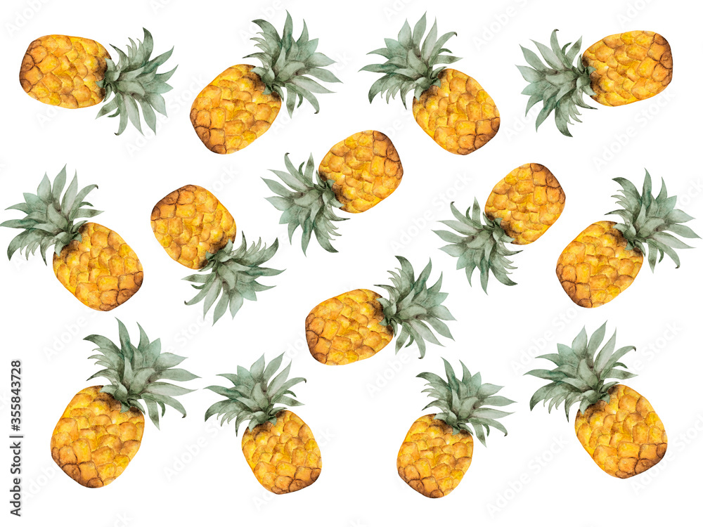 Bright picture with the image of painted fruits. Close-up, view from above, no people. Watercolor paint. Concept of delicious and healthy food Bright picture with the image of painted fruits. Close-up, view from above, no people. Watercolor paint. Concept of delicious and healthy food