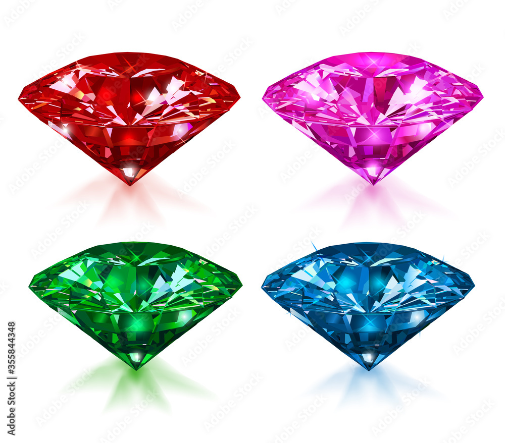 A set of multi-colored diamonds isolated on a white background. Vector.