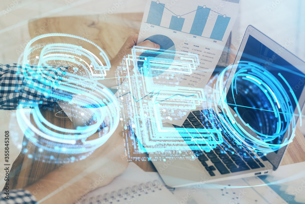 Multi exposure of seo icon with man working on computer on background. Concept of search engine optimization. Multi exposure of seo icon with man working on computer on background. Concept of search engine optimization.