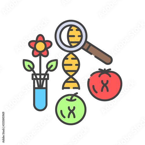 Genetically modified plant color line icon. Environmental problems. Sign for web page, app. UI UX GUI design element. Editable stroke.