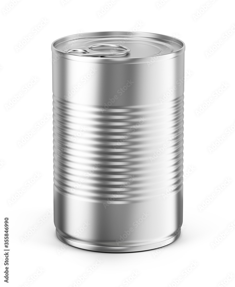 Blank metal tin can on white background. Mockup template for your design. 3d rendering Blank metal tin can on white background. Mockup template for your design. 3d rendering